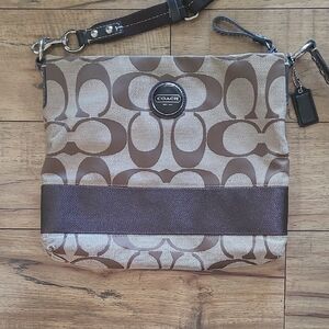 Coach Tan and Brown Signature Shoulder Bag